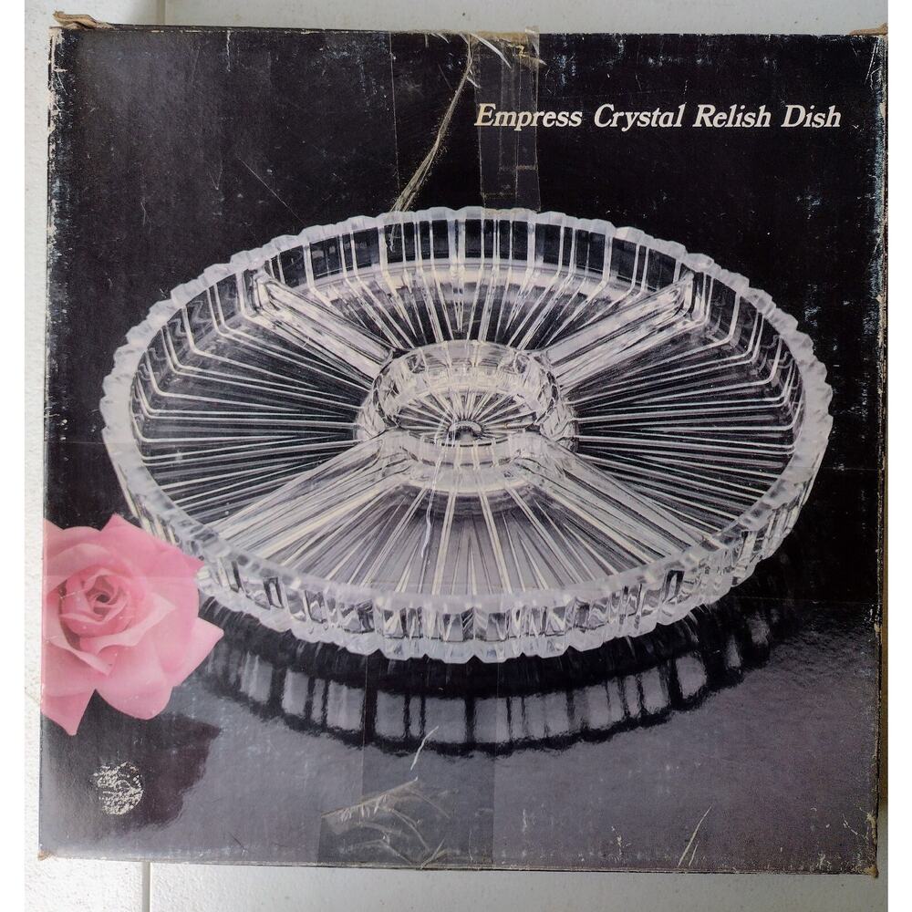 Godinger Crystal and Silver Plate Empress 5 Compartment Relish Dish Italy VTG